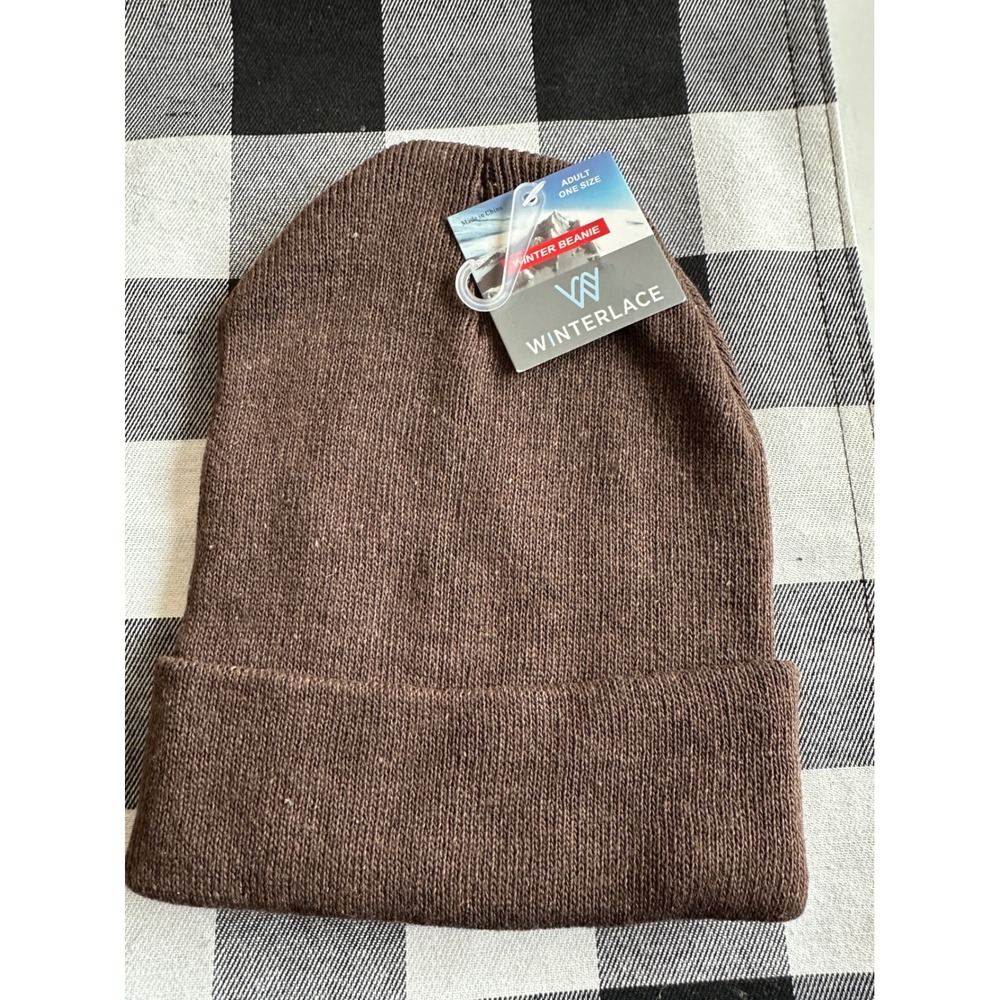 Winterlace Brown Cuffed Beanie Hat One Size Adult 100% Acrylic Knit Winter Cap